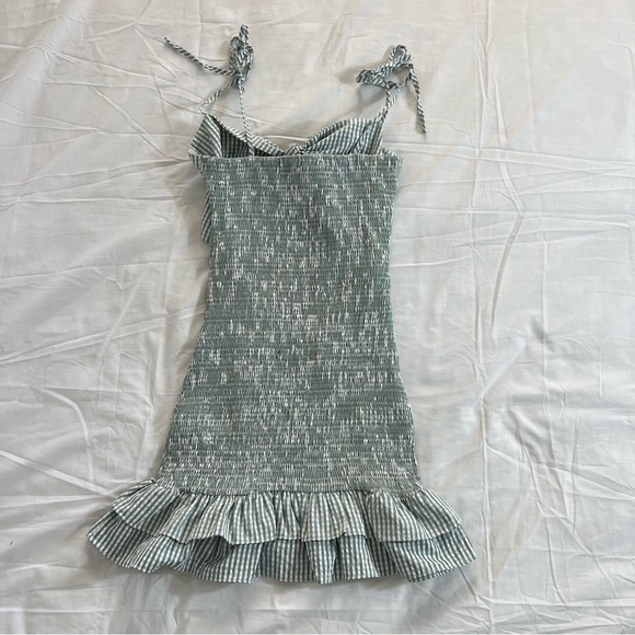 Mable Green Gingham Plaid smock Ruffle Dress Large - Picture 3 of 6